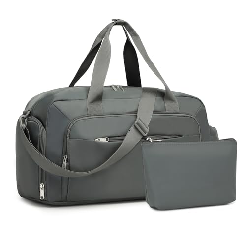Kono Bolsa de Viaje, Versátil Bolsa de Fin de Semana Conjunto de Dos Piezas, con Compartimento para Zapatos y Neceser (Gris)