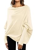 LILLUSORY Womens Batwing Oversized Sweaters Assymetrical Off The Shoulder Boat Neck Wrap Tunic Tops Fall Apricot Medium