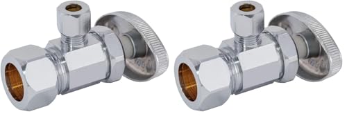 Image of Eastman 5 /8 Inch OD Compression x 1 /4 Inch OD Compression Multi-Turn Angle Stop Valve, Brass Plumbing Fitting, Chrome, 04344LF (Pack of 2)