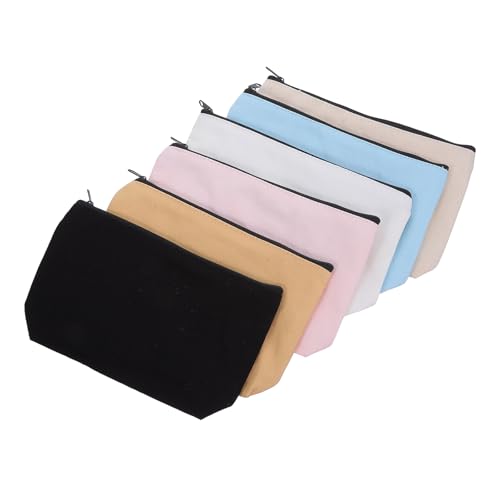 Healeved 6pcs Canvas Zippered Pencil Case Small Makeup Bag for Women Travel Utility Organizer for Cosmetics Stationery and Small Tools
