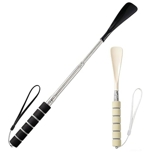 JIAXULER 2 PCS Shoe Horn Long Handled Telescopic Shoe Horn 28-70cm/11-27.6in with Comfort Grip Extendable Shoe Spoon for Elderly Men Women Home & Travel Black & White