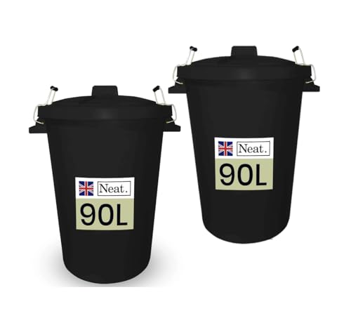 NeatPlastics Dustbin 90 L, Large Dustbin for Garden with Heavy-Duty Weather Resistant and Food Grade Material, Trash Can Garbage Bin With 2 Clip Locking Lid for Indoor & Outdoor Waste, Pack of 2