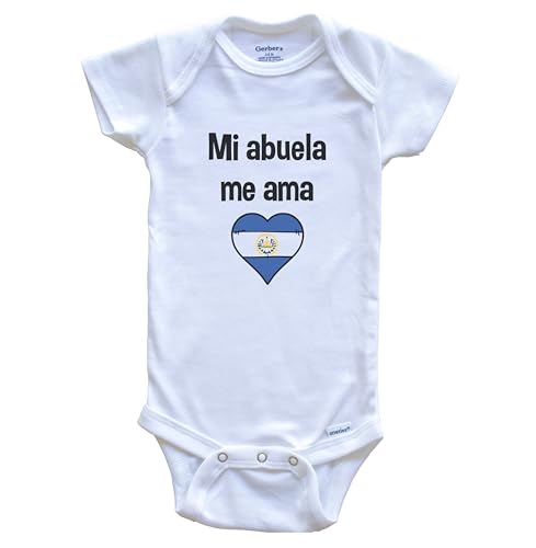 Image of My Grandma Loves Me Spanish Language El Salvador Heart Flag Baby Bodysuit
