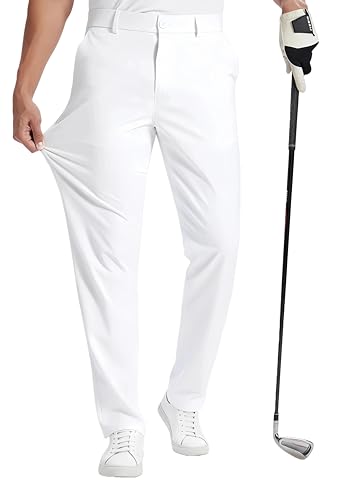 Golf-Dress-Pants-Men-Stretch-30/32/34/36-Lightweight-Water-Resistance-Quick Dry Business Work Casual 4 Pockets White