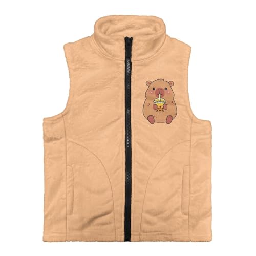 Fuojuvelie Girls Capybara Winter Fleece Vest Size 7-8 Full-Zip Warm Lining Fleece Vest for Girls Outdoor Fashion Clothes Sleeveless Outerwear Jacket