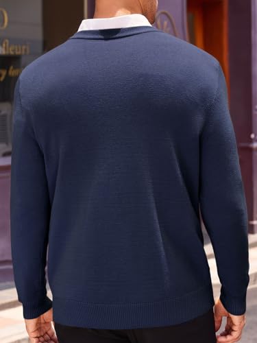 Runcati Mens V Neck Sweater Cable Knit Long Sleeve Casual Ribbed Twisted Pullover Sweaters3