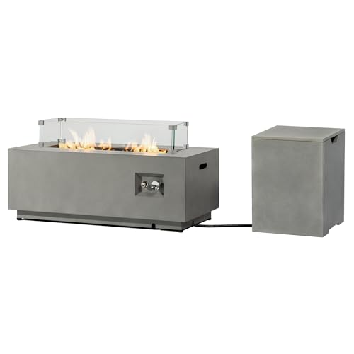 AJ ENJOY Outdoor Fire Pit Table Propane Gas Fire pits Outdoor Fireplaces 42″ Rectangular Firepit Table, 50,000 BTU Fire Table for Patio Set, Grey.