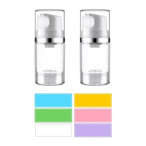 2 Pcs 50ml Airless Pump Bottles for Travel Toiletries, Refillable Moisturizer Pump Dispenser with Large Opening and Strawless Design, Leak Proof for Shampoo Lotion and Cosmetic Creams - Mecus