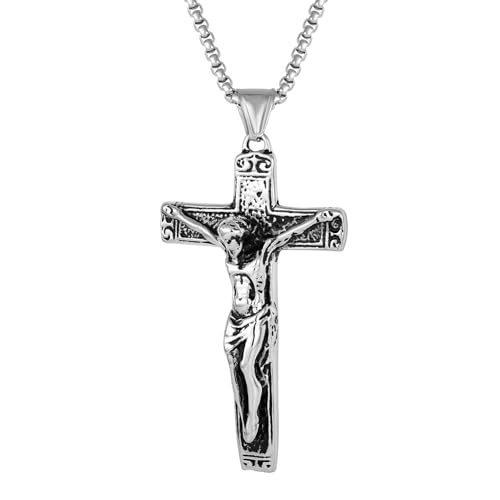 Cross Necklace for Men Titanium Steel Jesus Cross Necklace Lager Crucifix Pendant Christian Necklace Jewelry Gift for Men