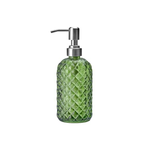 Dispensador de jabón de cristal de 400 ml con bomba de acero inoxidable, bomba verde, dispensador de loción, dispensador de jabón para baño, cocina, encimera, lavandería Dispensador de jabón de cristal de 400 ml con bomba de acero inoxidable, bomba verde, dispensador de loción, dispensador de jabón para baño, cocina, encimera, lavandería