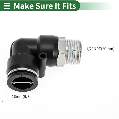 TUCKBOLD Push to Connect Air Fittings 5/8" 90 Degree Air Line Quick Joint Plastic Nickel-plated Copper 1/2"NPT 5 Pcs Black Silver Tone by TUCKBOLD - Image 4