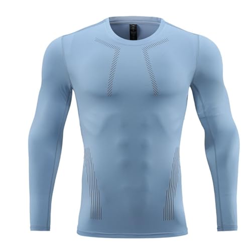 Men's Long Sleeve Sports T-Shirt Quick Dry Breathable Muscle Running Gym Fitness Shirt (s,Light Blue)