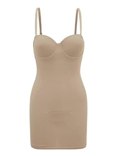 Solid Underwire Shapewear Slips Modelador corporal para mulheres modelador de cint (Color : Khaki, S