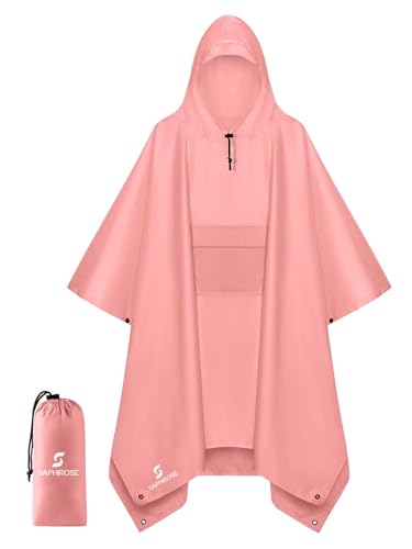 Image of SaphiRose Extra Thick Hooded Rain Poncho Double Layer Waterproof Raincoat Jacket for Men Women Adults
