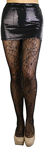 Image of ToBeInStyle Women's Spiderweb & Crawling Spider Print Hosiery Tights & Thigh High Stockings
