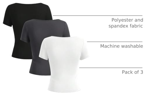 Image of RoseSeek Girl's 3 Packs Basic Tees Shirts Tops Square Neck Short Sleeve Slim Fit Summer Clothes Base Layer Tees