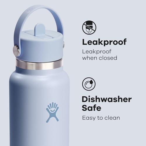Image of Hydro Flask Water Bottle - Insulated Stainless Steel - Wide Mouth Flex Straw Lid, Non Spill, Leakproof and Refillable in 40 Oz Surf Blue