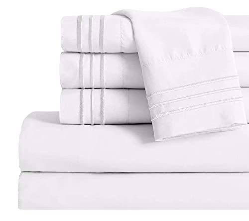 Image of Mocassi Cali King Sheet Set - Luxury Hotel 1800 Premier Bedding Sheets & Pillowcases - Ultra Soft Breathable & Cooling Bed Sheet Set - Wrinkle Resistant - 4 Piece - California King, White