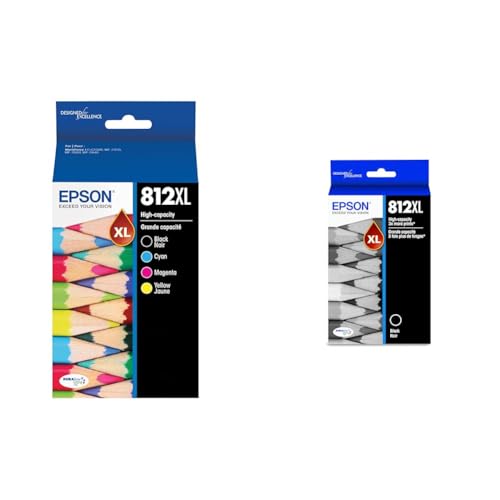 Image of Epson 812 DURABrite Ultra Ink High Capacity Black & Color Cartridge Combo Pack & 812 DURABrite Ultra Ink High Capacity Black Cartridge (T812XL120-S)