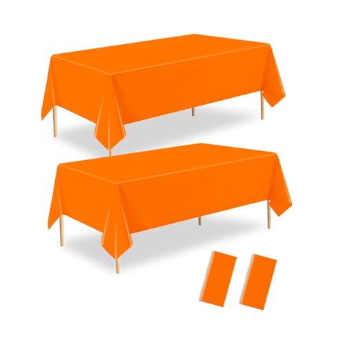 ZHIAXTON Orange Plastic Tablecloth 2 Pack 54 X 108 Inch Disposable Rectangle Table Cloth for Bride Wedding Birthday Hanksgiving Decorations Fall Tablecloths