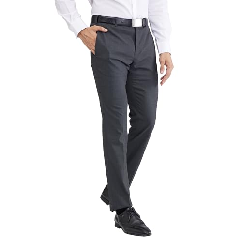 Image of Raymond Men's Mid Rise Slim Fit Structure Pattern Poly Viscose Blend Flat Front Formal Trouser