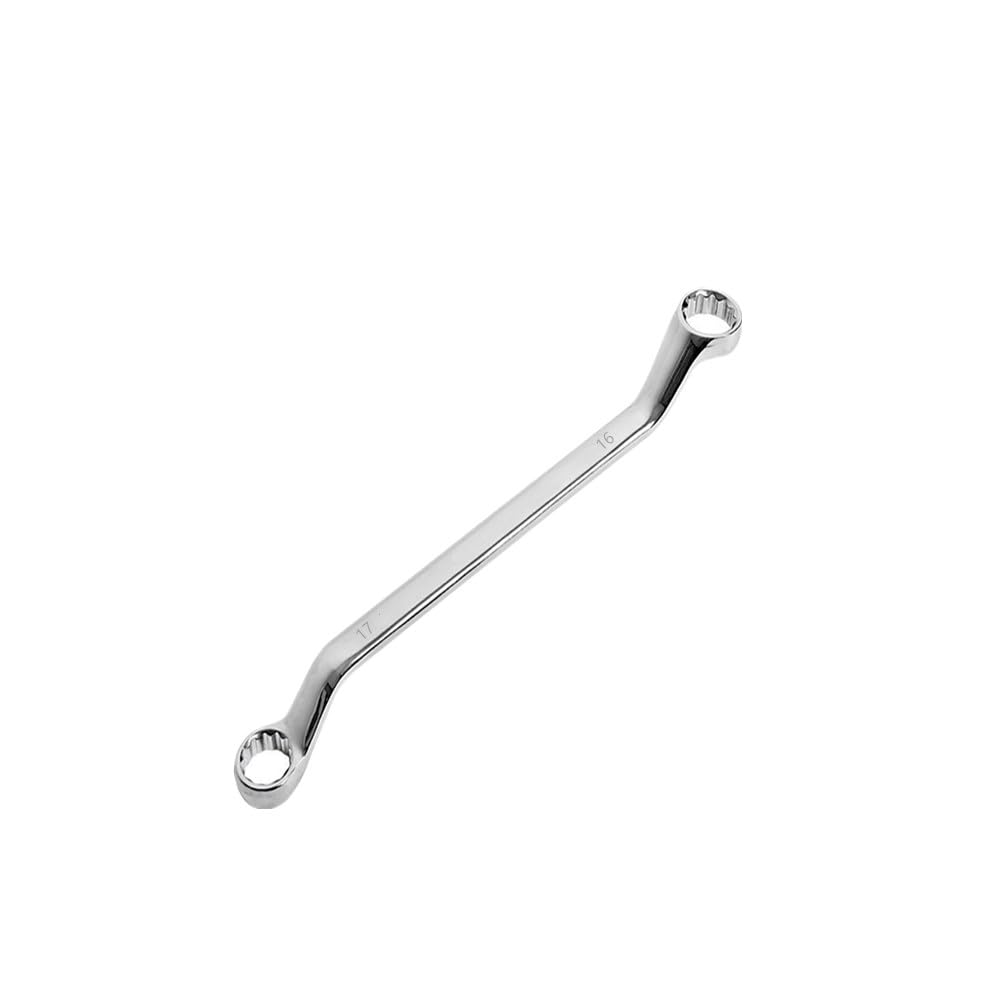 FLZOSPER 16mm x 17mm 12 Point 45-Degree Offset Double Box End Wrench Polished Finish, Cr-V