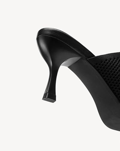 Mousse Fit Women's Mesh Heeled Sandals, Square Open Toe Heeled Mules for Women, Commute Slip On Stiletto Heeled Slides4