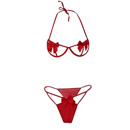 Mebamook Two Piece Lingerie for Women, Sexy Outfits Women Skirt Dressup Lace Underwear Sleepwear Steel Ring Pajamas Garter Two-Piece Set of Female Erotic (M, Wine) (Mebamook-2022 SS) - Image 4