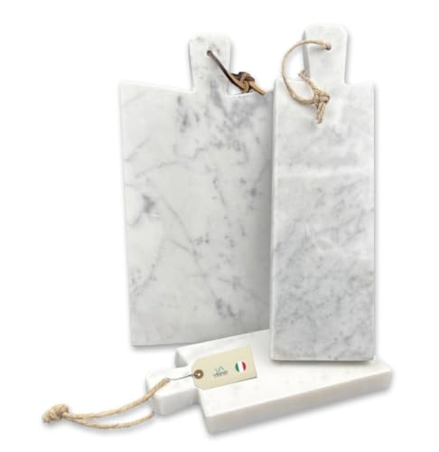 Tagliere in Marmo Bianco di Carrara Artigianale - Vassoio da Portata di Lusso - Made in Italy, Ideale per Formaggi e Antipasti con Cordino in Cuoio/Juta - 20x10,5 cm spessore 1,5cm (small)