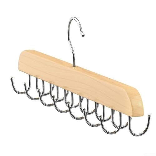 Honseadek Colgador de pared de madera para corbatas y cinturones, 14 ganchos y 20 clips, construcción de madera maciza, organizador de armario que ahorra espacio para el hogar (color madera 14)