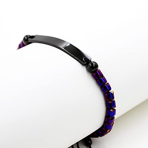 Generic Gear Shape Purple Hematite Beads Customized Name Id Bracelet For Women Girls Best Friends Birthday Graduation Gift Y1457, 1Engraving, Purple Stone #TOP5