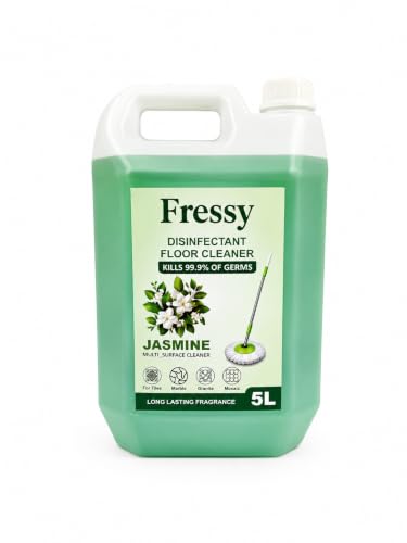 Image of FRESSY Disinfectant Floor Cleaner Liquid 5L - Jasmine Bloom Multi-Surface Cleaner for Bathroom, Tiles, Marble, Granite & Mosaic | Kills 99.9% Germs | Long Lasting Fragrance