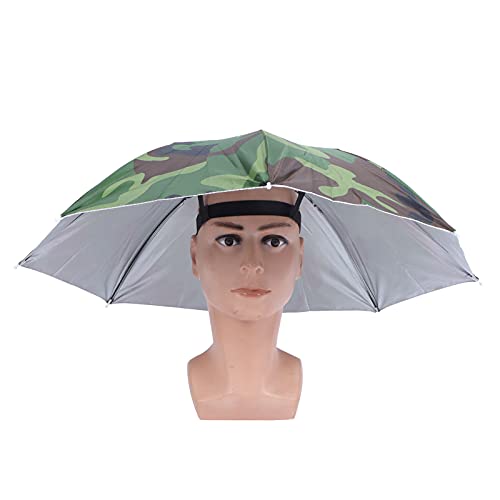 Yosoo123 Guarda-chuva para a cabeça, guarda-chuva dobrável de 69 cm com faixa elástica, ajuste para as mãos para quase todos os tamanhos de cabeça para pesca e acampamento em dias ensolarados de chuva