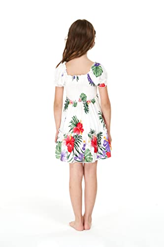 Girl Hawaiian Short Sleeve Elastic Layer Ruffle Dress in Pretty Tropical Hot Pink2