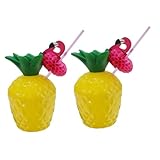 Luxshiny Hawaiian Pineapple Cups with Straws 4pc Set Plastic for Barbecue Beach Party Decorations Random Color