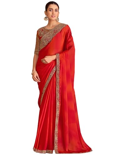 Image of AKHILAM Women's Satin Sequence Embroidery Saree With Unstitched Blouse Piece(SNDLWOD1601 TFH Parent)