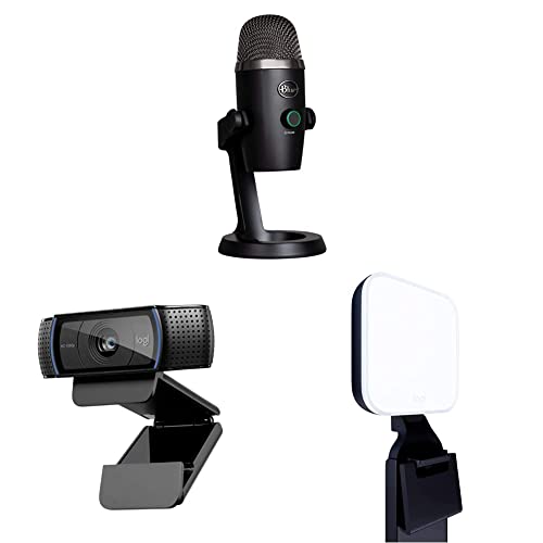 Logitech Blue Podcast Equipment Bundle Blue Yeti Nano USB Microphone for PC, Mac, Gaming, Streaming, Podcasting, and Computer Mic-Blackout +Logitech C920x Webcam+ Litra Glow Streaming Light