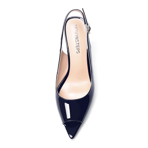 MOVINSTEPS Womens Buckle Fashion Adjustable Strap Patent Wedding Pointed Toe Platform Spool High Heel Pumps Shoes 4 Inch3