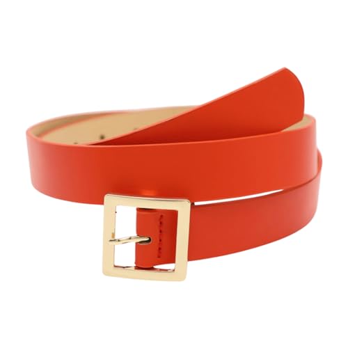 Women Gold Metal Square Buckle Fashion Orange Color Skinny Waistband Belt Size S M z064