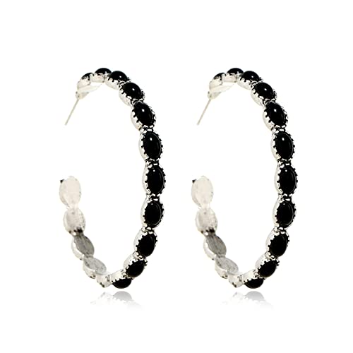 Boucles d'oreilles turquoise naturelle et métal travaillé grand ovale chic pour femme