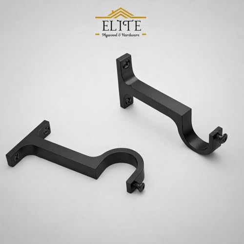 Image of Elite Aluminum Curtain Rod Brackets - Heavy-Duty Wall Mount Clamps for Curtain Rod Support for Door and Window Curtain Rods with Screw and Wall Plug - Pack of 2PCS (Black)