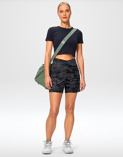 Women's Athletic Shorts 6" High Waisted Stretchy Bermuda Shorts for Women Quick Dry Summer Casual Shorts(Black Camo B,S) — view 3
