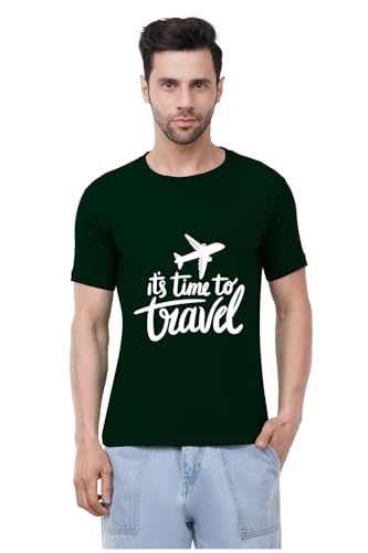 Image of Caseria Men's Cotton Printed T-Shirt -Time to Travel | 100% Cotton | Half Sleeves | Regular Fit | Printed | Round Neck | Graphic T Shirt