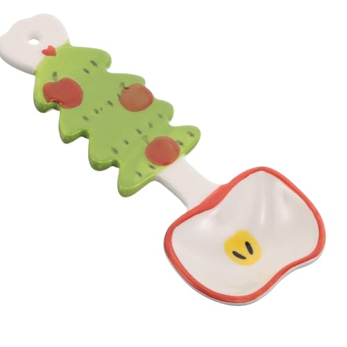 PERSELOSO セラミックスープスプーン:かわいいセラミックスープスプーンクリスマス漫画デザインアジアンラーメンパンプキングレービーパーソナルディナーサービングパーティーとお祝いの装飾