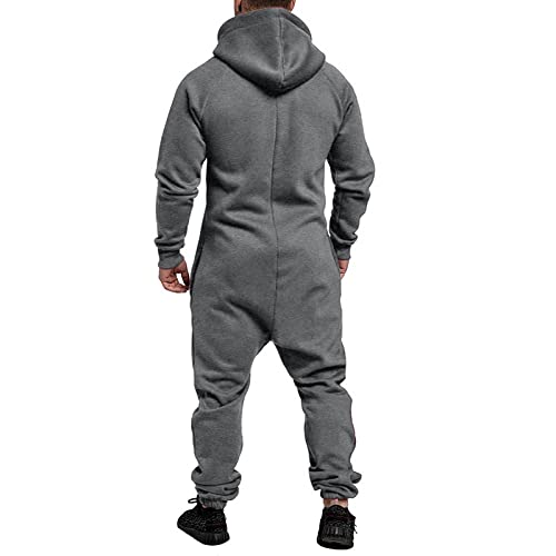 Men's Hooded Jumpsuit Zip Up One Piece Pajamas Playsuit Jogger Sweatsuit Overall Romper (Grey,XX-Large)3