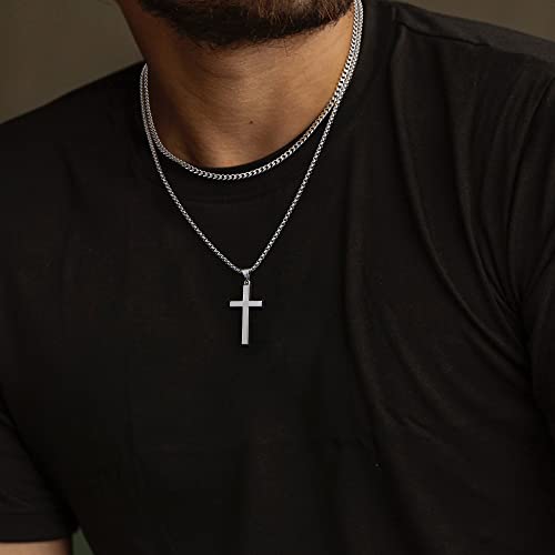 Ailetop Fathers Day Cross Necklaces Gifts For Men,Stainless Steel Cross Pendant Necklace For Men Silver Chain Necklace For Men Jewelry Mens Cross Chain Necklaces Box Chain 20 Inches Gifts For Dad #TOP4