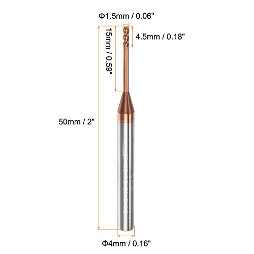 Image of HARFINGTON Square Nose End Mill 4mm Shank 1.5mm x 15mm AlTiSin Coated Solid Carbide Long Reach Extended Neck 4 Flutes CNC Router Bit Milling Cutter for Stainless Steel Hardened Steel