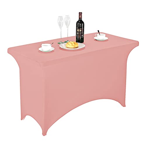 Image of FORLIFE Spandex Table Covers,Fitted Tablecloth for Rectangular Tables, Stretch Patio Table Covers, Universal Spandex Table Cover for Wedding, Banquet, Party (4ft, Dusty Pink)