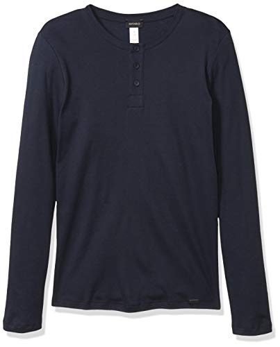 HANRO Men's Thilo Long Sleeve Henley Shirt, Midnight, Medium