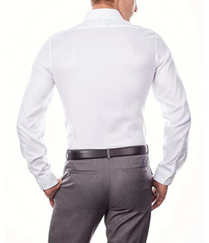 Calvin Klein Camisa social masculina slim fit, não precisa passar a ferro, elástica, lisa, Branco, 1